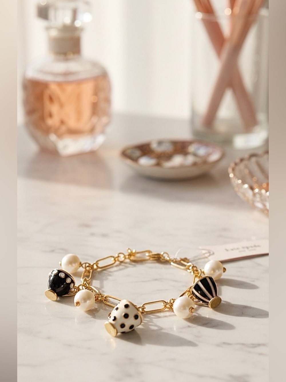 Kate Spade X Disney Alice In Wonderland Tea Time Teacup Pearls Charm Bracelet - Picture 3 of 9